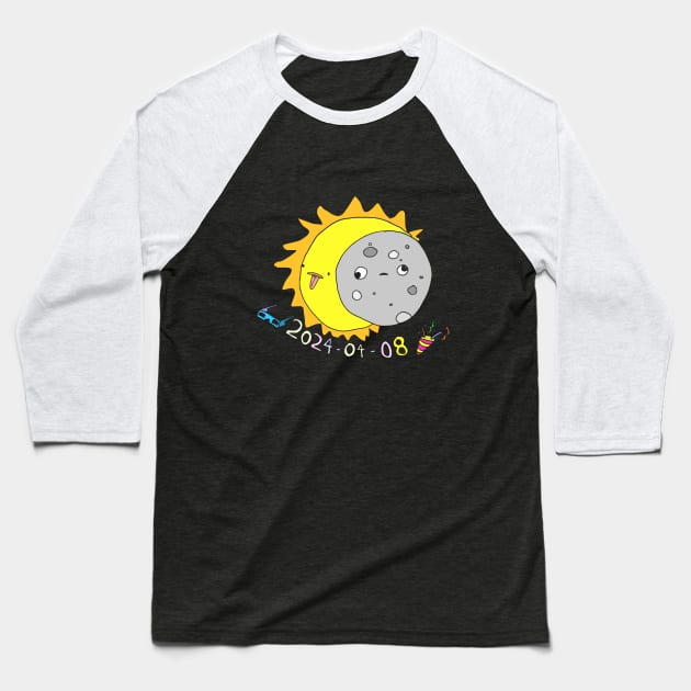 Total Solar Eclipse April 2024 Cute Moon & Sun Baseball T-Shirt by kryswolf